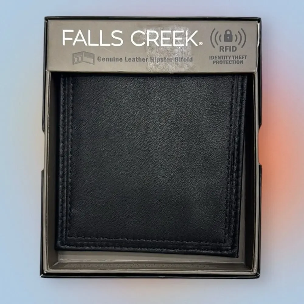 FALLS CREEK Men’s Black Genuine Leather Bifold Wallet RFID